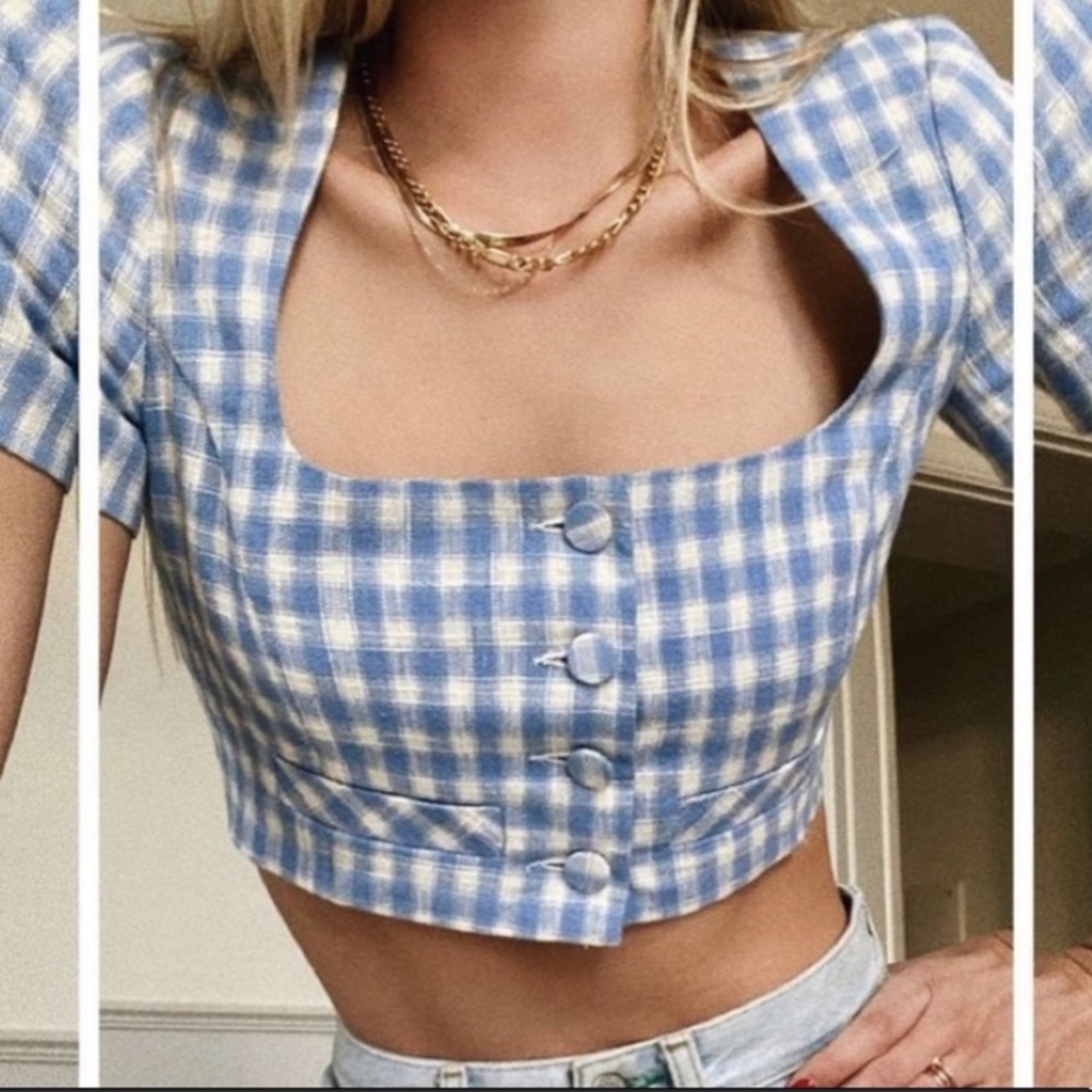 ZARA BLUE CHECKERED CROP TOP